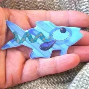 Ceramic blue  fish brooche